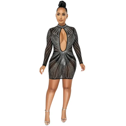 Black Backless Sequin Sexy Mini Dresses Rhinestone Club Dress PQ5565A