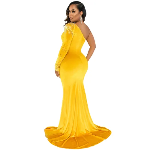 Rhinestone Cocktail Dresses One Shoulder Sequin Evening Dress PQ5593