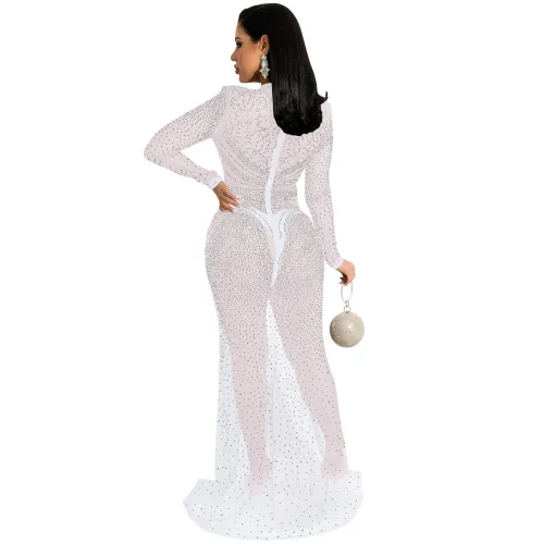 Long Sleeve Sexy Rhinestone Cocktail Dresses Sequin Evening Dress PQ5595