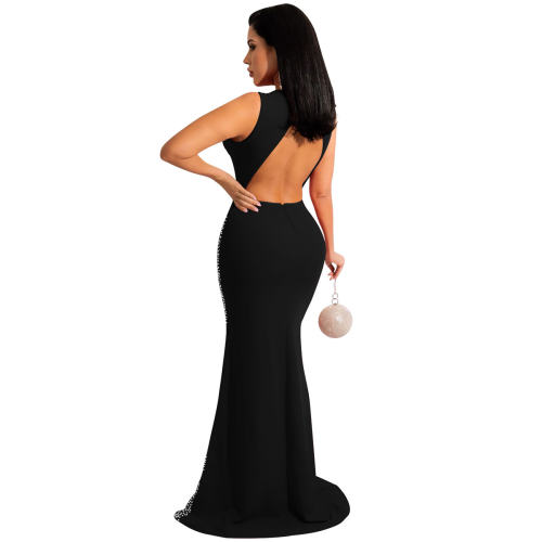 Black Sleeveless Rhinestone Cocktail Dresses Sequin Evening Dress PQ5580A