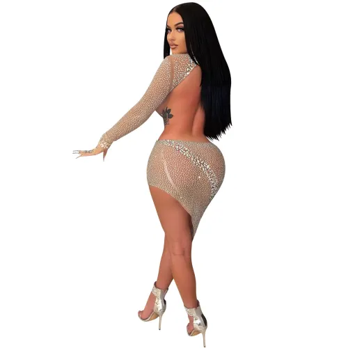 Sequin Sexy Hole Mini Dresses Halter Rhinestone Club Dress PQ5762