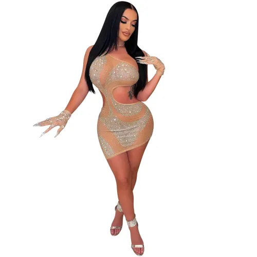 Sequin Sexy Mini Dresses One Shoulder Rhinestone Club Dress PQ5763