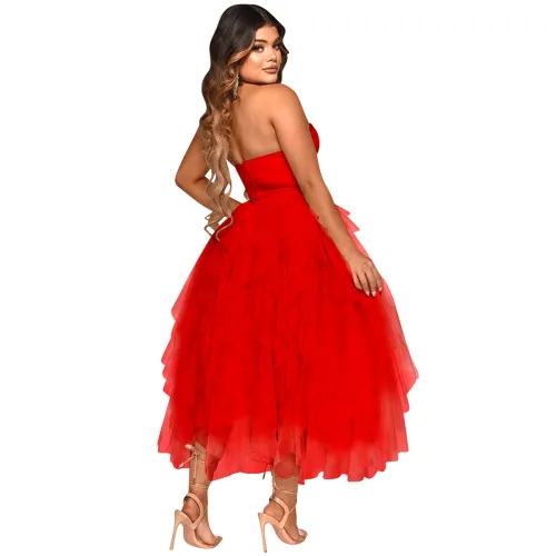 Red Sexy Rhinestone Cocktail Tutu Dresses Sequin Evening Dress PQ5709B