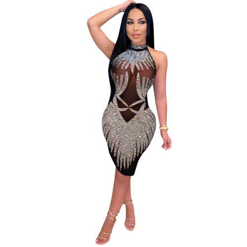 Sequin Sexy Mini Dresses Backless Rhinestone Club Dress PQ5708
