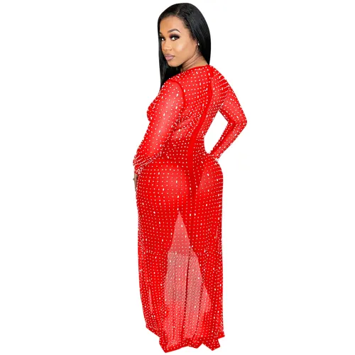 High Split Rhinestone Clubwear Sequin Bodysuit Evening Dress PQ5729