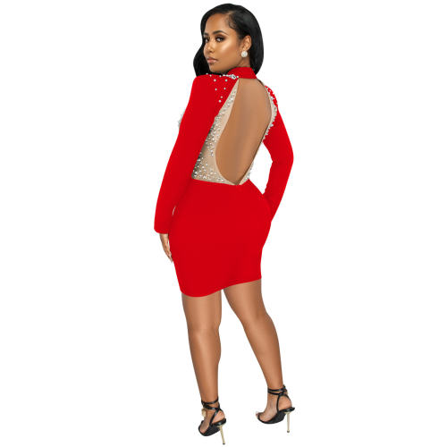 Red Sequin Sexy Mini Dresses Halter Rhinestone Formal Dress PQ5681B