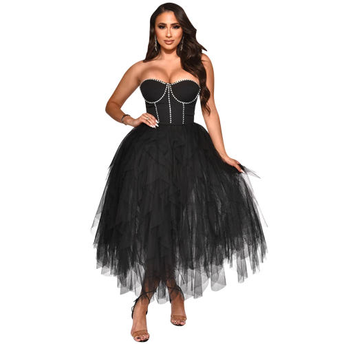 Black Sexy Rhinestone Cocktail Tutu Dresses Sequin Evening Dress PQ5709A