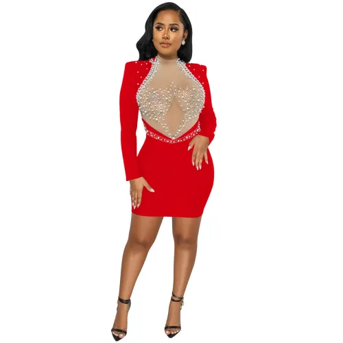 Red Sequin Sexy Mini Dresses Halter Rhinestone Formal Dress PQ5681B