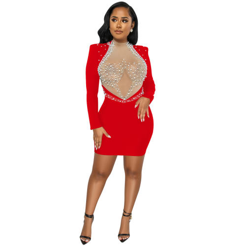 Red Sequin Sexy Mini Dresses Halter Rhinestone Formal Dress PQ5681B