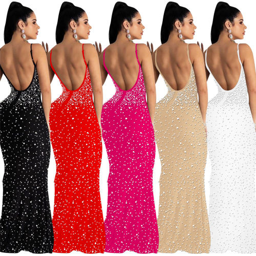 Sexy Sequin Evening Dress Floor Length Rhinestone Cocktail Dresses PQ5852