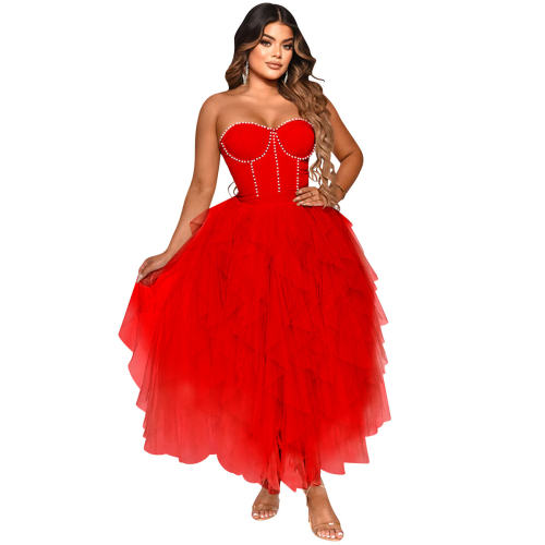 Red Sexy Rhinestone Cocktail Tutu Dresses Sequin Evening Dress PQ5709B