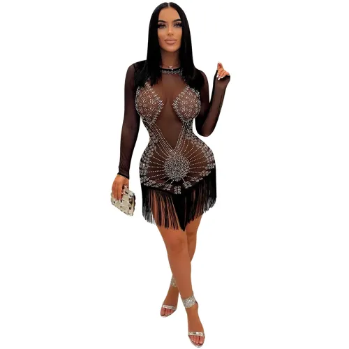 Tassel Rhinestone Night Club Dress Sexy Sequin Mini Dresses PQ5918