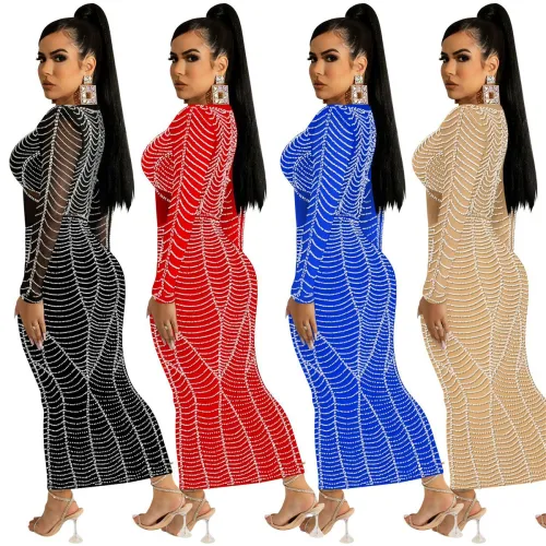 Sexy Sequin Evening Dress Women V-neck Rhinestone Cocktail Dresses PQ5912