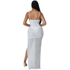 Sexy Sequin Evening Dress High Split Rhinestone Cocktail Dresses PQ5915