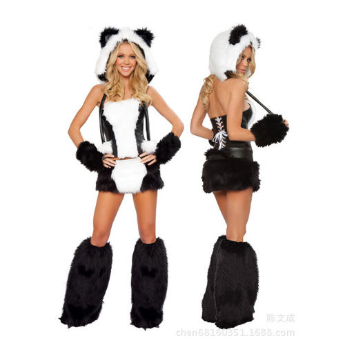 Faux Fur Panda Costume Carnival Uniform Cos Plush Animal Outfit PQ80505G