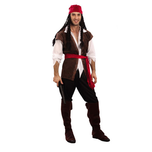Men Caribbean Carnival Pirate Costume Halloween Buccaneer Cosplay Uniform PQ42426N