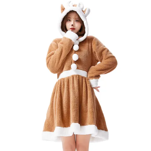 Christmas Moose Pajamas Women Elk Uniform Sexy Costume Xmas Reindeer Fancy Dresses PQ4505