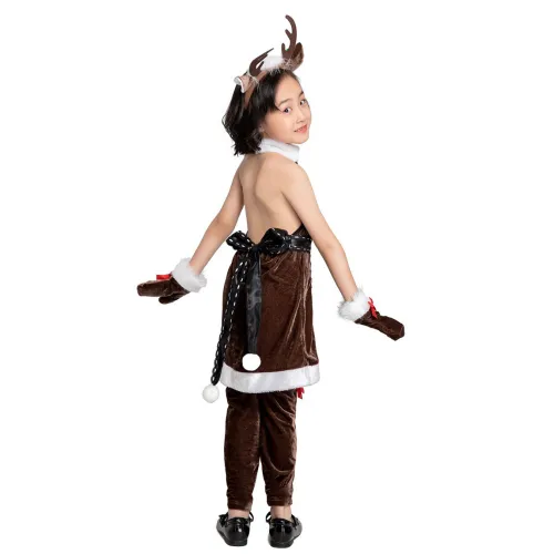 Children Elk Uniform Moose Fancy Dresses Xmas Clubwear Christmas Reindeer Costume PQ1937A