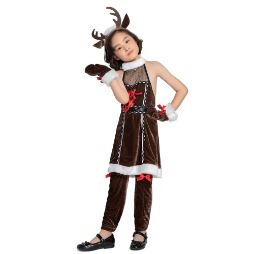 Children Elk Uniform Moose Fancy Dresses Xmas Clubwear Christmas Reindeer Costume PQ1937A