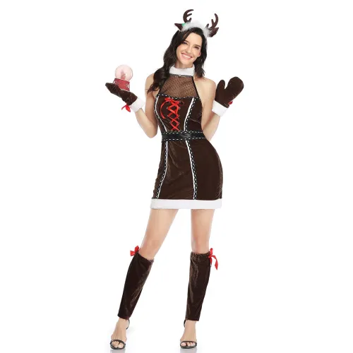 Adult Elk Uniform Moose Fancy Dresses Xmas Clubwear Christmas Reindeer Costume PQ1937B