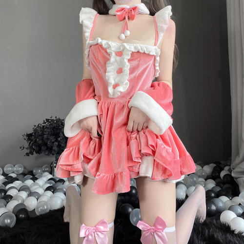 Pink Christmas Dress Clubwear Fantasy Bunny Uniform Xmas Costume PQ345B