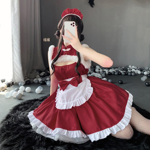 Women Sexy Christmas Costume Maid Fancy Dress Santa Uniform PQ331