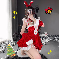 Pink Christmas Dress Clubwear Fantasy Bunny Uniform Xmas Costume PQ345B
