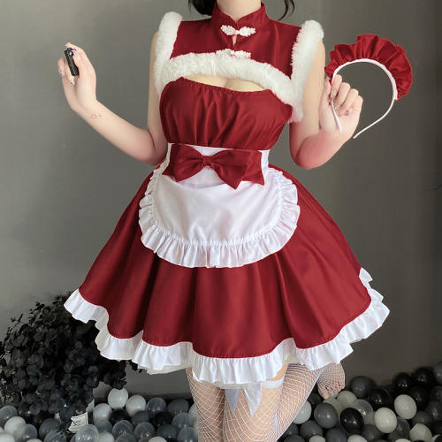 Women Sexy Christmas Costume Maid Fancy Dress Santa Uniform PQ331