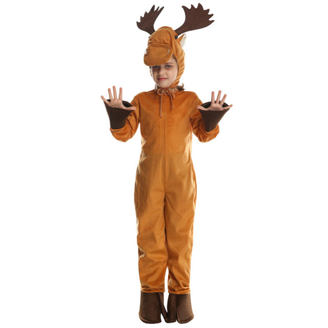 Christmas Elk Costume Kid Moose Uniform Xmas Reindeer Fancy Dress PQE666