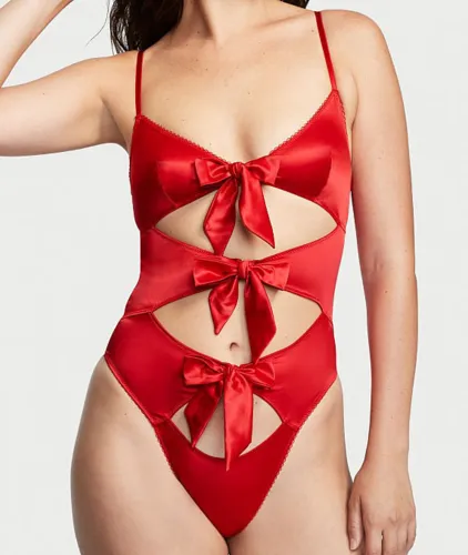 Red Satin Teddy Lingerie Women Sexy Bodysuit Valentine PQ2002