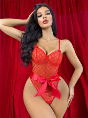 Red Lace Valentine Teddy Lingerie Women Sexy Bodysuit PQ24927