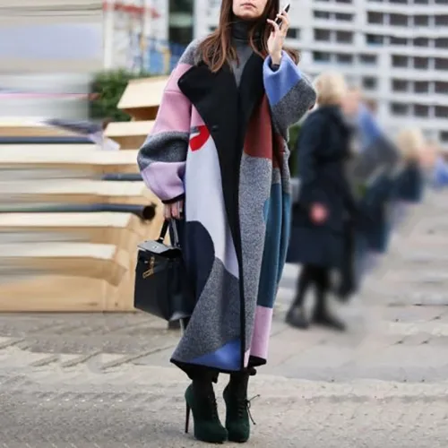 Fashion Woolen Coat Lapel Digital Printing Double-sided Winter Jacket PQ2890