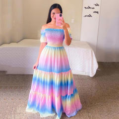 Plus Size Off Shoulder Boho Dresses Fashion Printed Maxi Dress PQ9070
