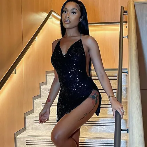 Black Halter Night Club Dress Women Sexy Sequin Mini Dresses PQ10812A