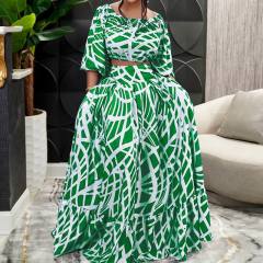 Tropical Print Wholesale Boho Dress Women Two Pieces Dresses PQ9423