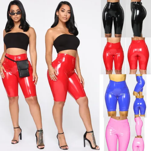 Ladies Faux Leather Shorts Hot Pants Nightclub Wetlook Pants PQ050