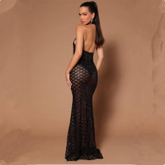 Apricot Floor Length Host Mermaid Evening Gown Halter Banquet Dress PQ8881B
