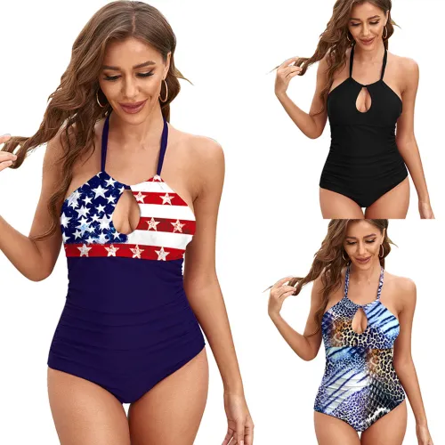USA Flag Monokini Women One Piece Swimming Wear American Swim Suits PQ217