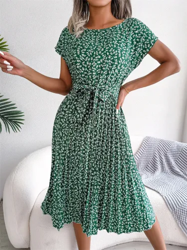 Floral Summer Midi Dresses Women Cold Sleeve Casual Dress PQ8352