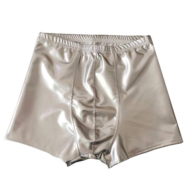 Men Fetish Boxers Faux Leather Shorts Sissy Trunks Erotic Lingerie PQPNT004