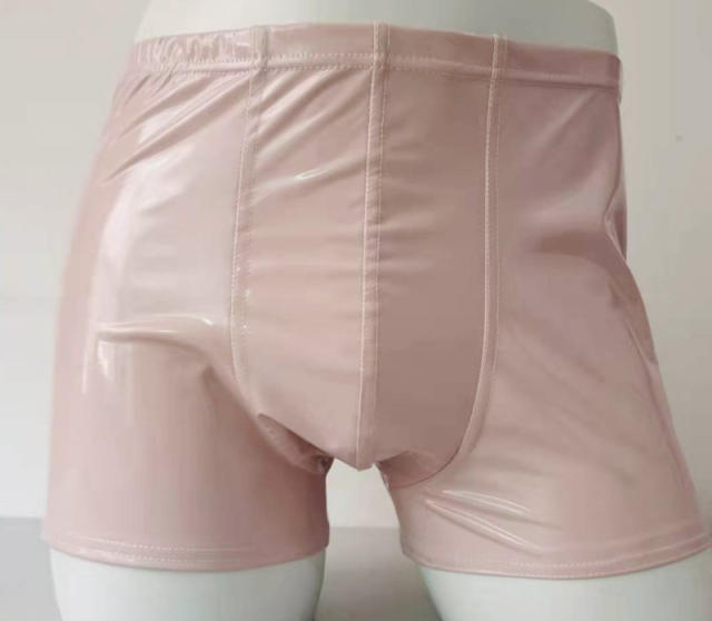 Men Fetish Boxers Faux Leather Shorts Sissy Trunks Erotic Lingerie PQPNT004