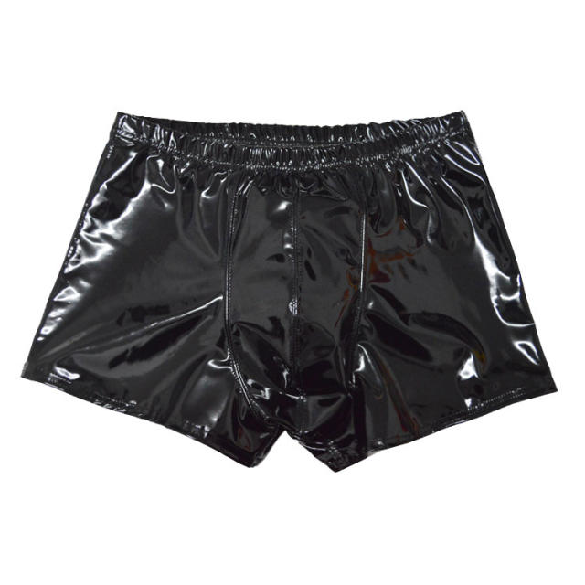 Men Fetish Boxers Faux Leather Shorts Sissy Trunks Erotic Lingerie PQPNT004