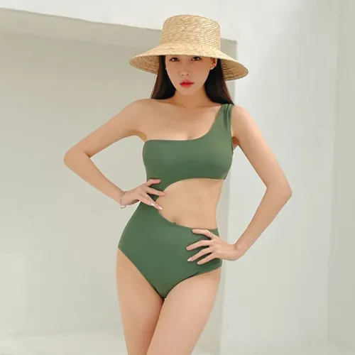 Green One Piece Swimsuit For Women Sides Cut Out Sexy Bathing Sets PQ033B