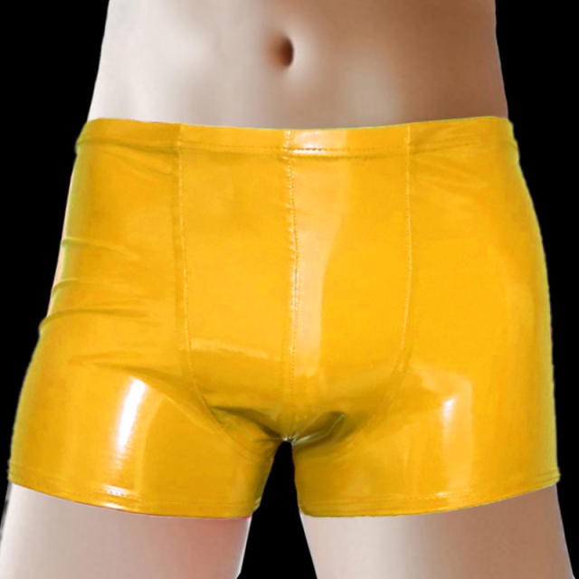 Men Fetish Boxers Faux Leather Shorts Sissy Trunks Erotic Lingerie PQPNT004