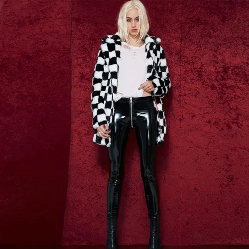 Black Faux Leather Trousers Zipper Hot Pants Nightclub Wetlook Leggings PQ008A