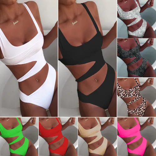 One Piece Swimsuit Women Sides Cut Hollow Out Sexy Bathing Sets PQ8971
