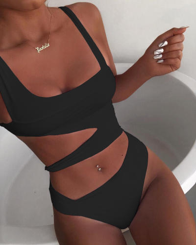One Piece Swimsuit Women Sides Cut Hollow Out Sexy Bathing Sets PQ8971