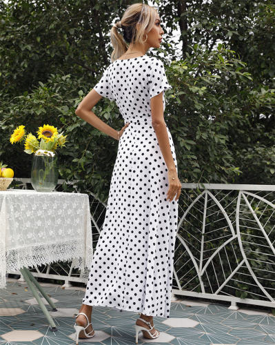 Fashion V-neck Maxi Dresses Women Polka Dot Casual Boho Dress PQ109365