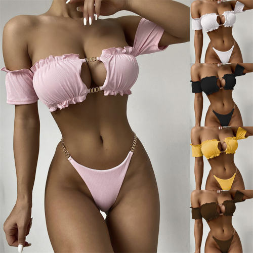 Sexy Bandeau Bikini Solid Color Swimwear Women Swimming Equipment PQ6180