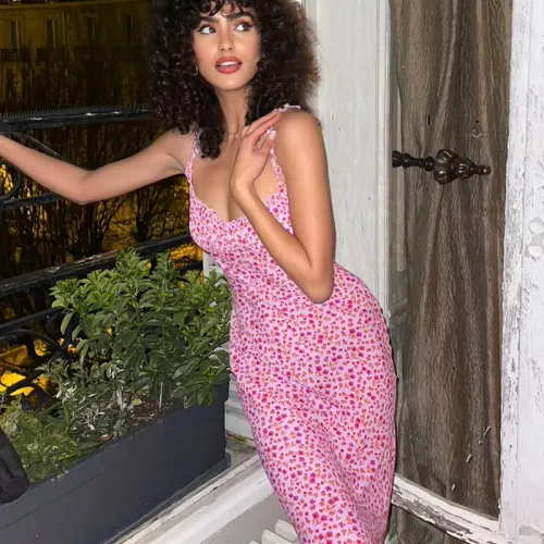 Spaghetti Strap Bohemia Dress Women Floral Print Maxi Dresses PQ8333